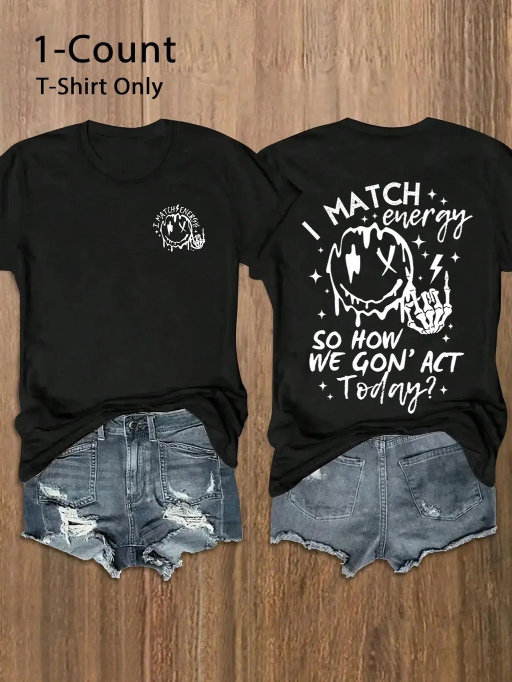 Women's Cartoon Face & Letter Print Round Neck Tee, Trendy Casual Short Sleeve T-Shirt for Daily Wear, Ladies Summer...