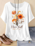 Women's Floral & Letter Print Round Neck Graphic Tee, Vintage Trendy Casual Drop Shoulder Half Sleeve T-shirt For Daily...