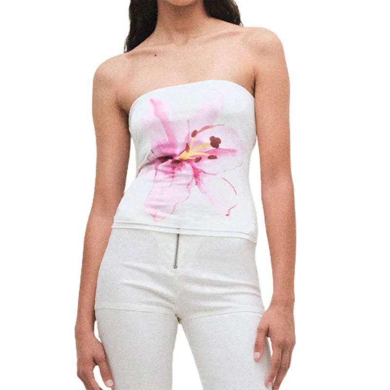 Women's Flower Print Tube Tops Vintage Strapless Sleeveless Bandeau Tops Slim Fit Shirts Streetwear Casual Womenswear...