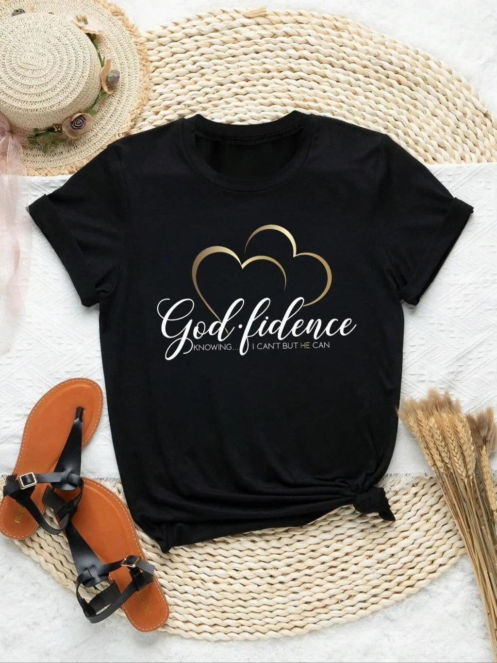 Women's Heart & Letter Print Round Neck Tee, Casual Short Sleeve Crew Neck T-shirt for Daily Wear, Ladies Clothes for All...