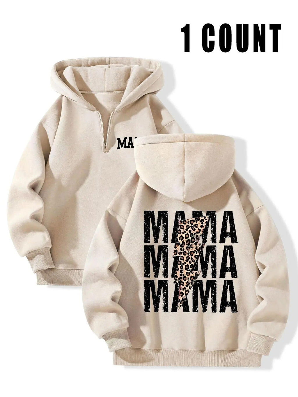 Women's Letter & Leopard Print Zip Up Hoodie, Casual Long Sleeve Hooded Sweatshirt for Fall & Winter, Women's Clothes for...