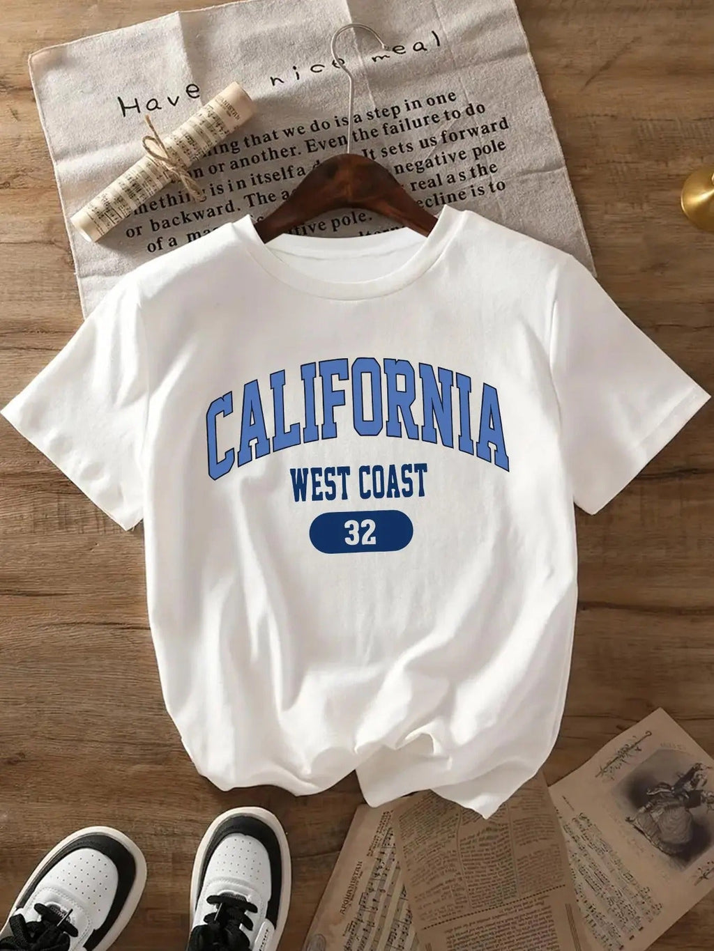 Women's Letter & Number Print Round Neck Tee, Casual Short Sleeve Crew Neck T-Shirt for Daily Wear, Ladies Clothes for...