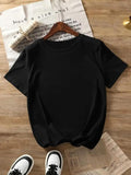 Women's Letter Print Round Neck Tee, Casual Short Sleeve Crew Neck T-shirt for Summer, Ladies Clothes for Daily Wear...