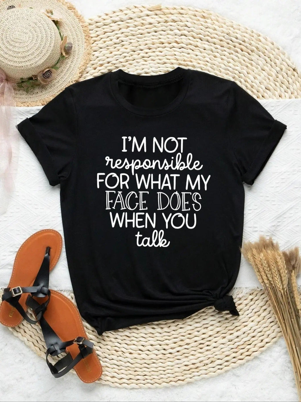 Women's Letter Print Round Neck Tee, Fashion Casual Short Sleeve T-shirt, Ladies Summer Clothes for Daily...