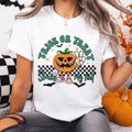 Women's Retro Vintage Trick or Treat Graphic T-Shirt, Short Sleeve Casual Cotton Shirt