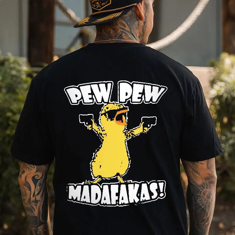 Yellow Duck Carries Letter Graphic Black Print T-shirt, Naughty Clothes Men, Menswear Classic, Classic Cotton Fabric,...