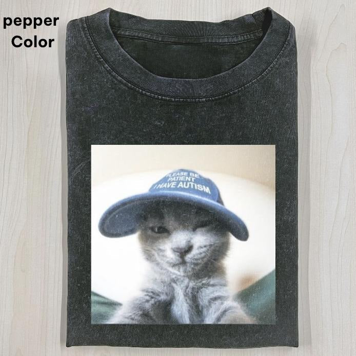 please be patient i have autism cat Graphic T-shirt, WACKY CAT T-shirt, Retro Funny Vintage Tee, FUNNY CUTE shirts for...
