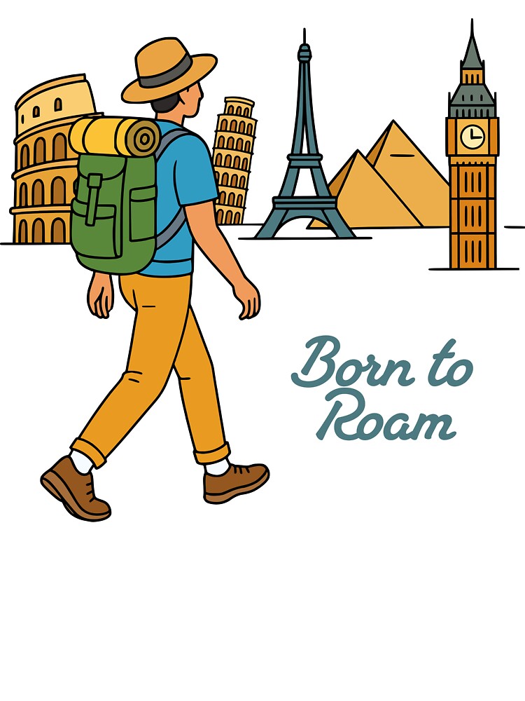 Backpacker World Traveler Illustration – Adventure Nomad Lifestyle Gift for Travel Lovers by Design Atlas