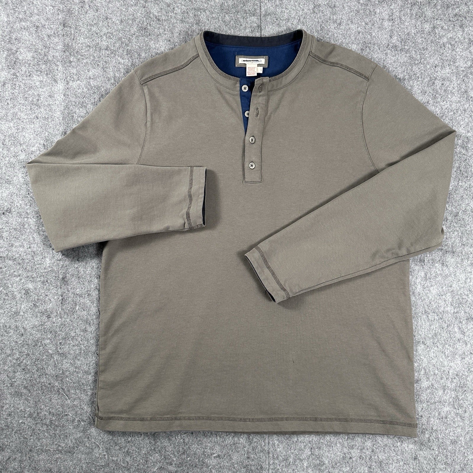 Carbon2Cobalt Mens Taupe Long Sleeve Henley Shirt Size L Casual
