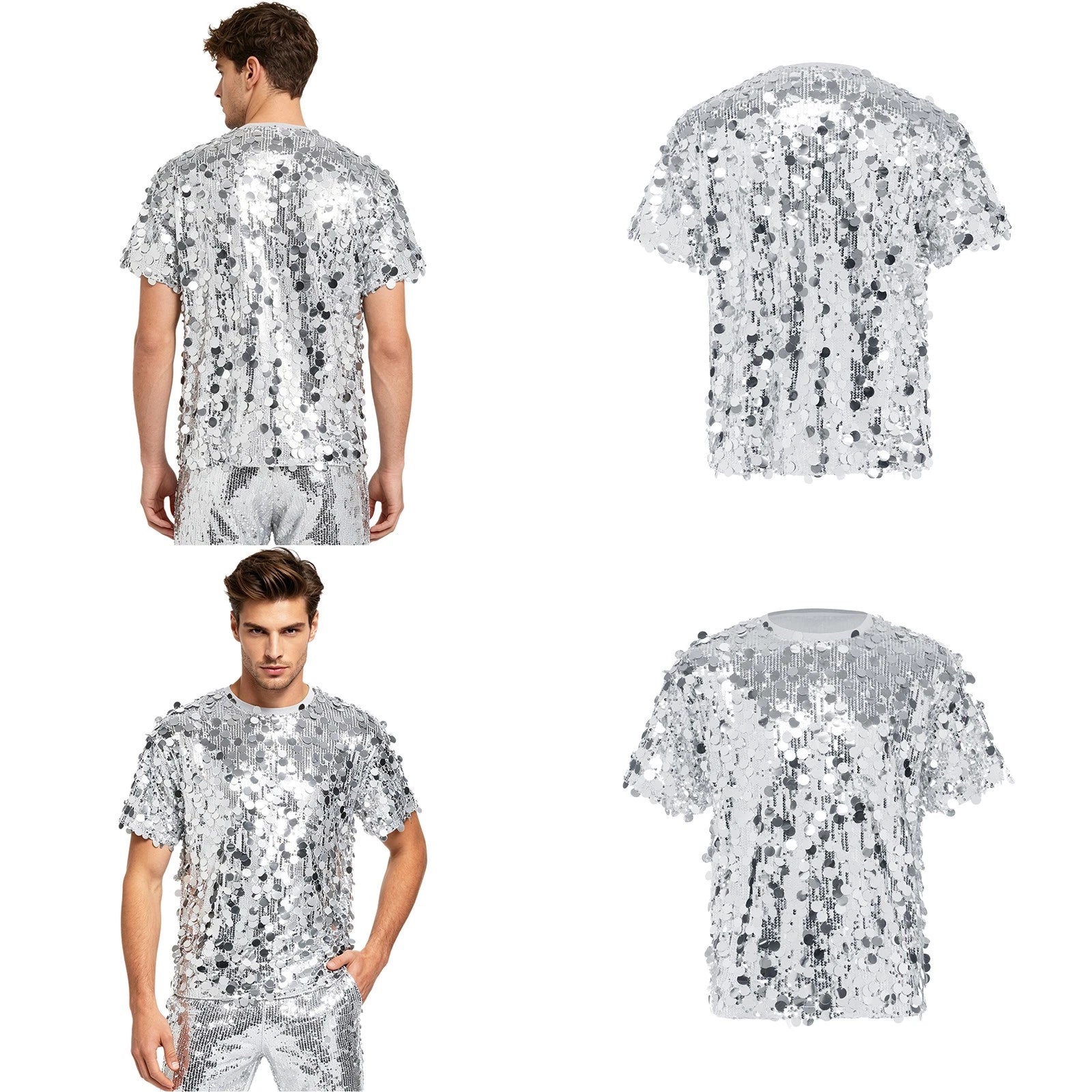 Men Tee Clubwear Dance Top Daily Wear T-shirt Nightclub Glitter Vacations Jazz