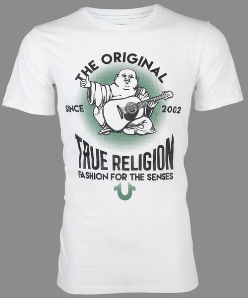 $69 TRUE RELIGION White REAL DEAL BUDDHA Short Sleeve Designer Graphic T-shirt