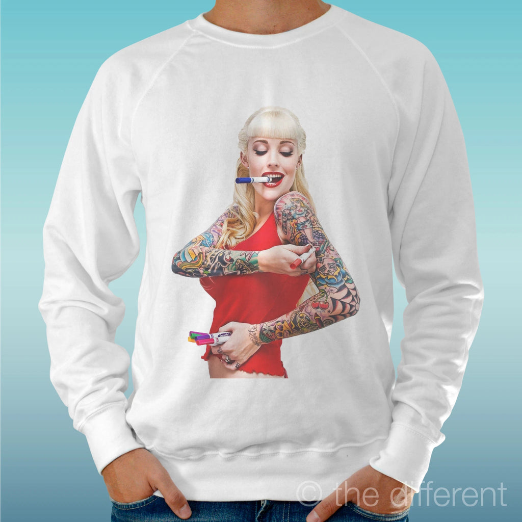 Felpa Man Light Sweater White " Sabina Kelley Tatuaggio " Road To Happiness