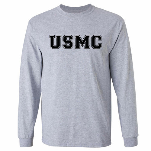 "USMC" Athletic Marines Long Sleeve T-Shirt in gray - Adult Small to 5X