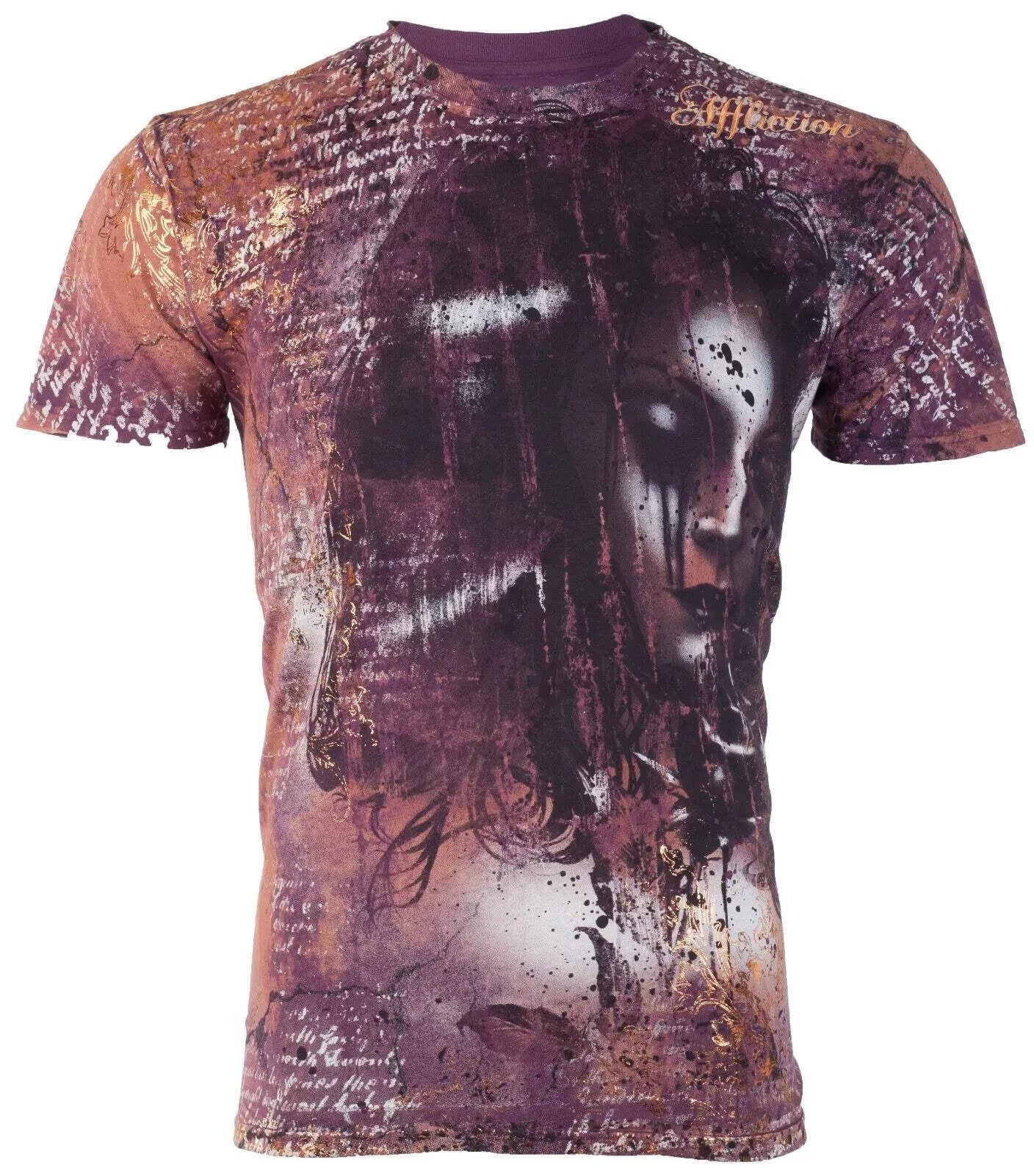 Rare $62 AFFLICTION Burgundy ROSALINA Short Sleeve Slim Fit Y2K T-shirt NWT