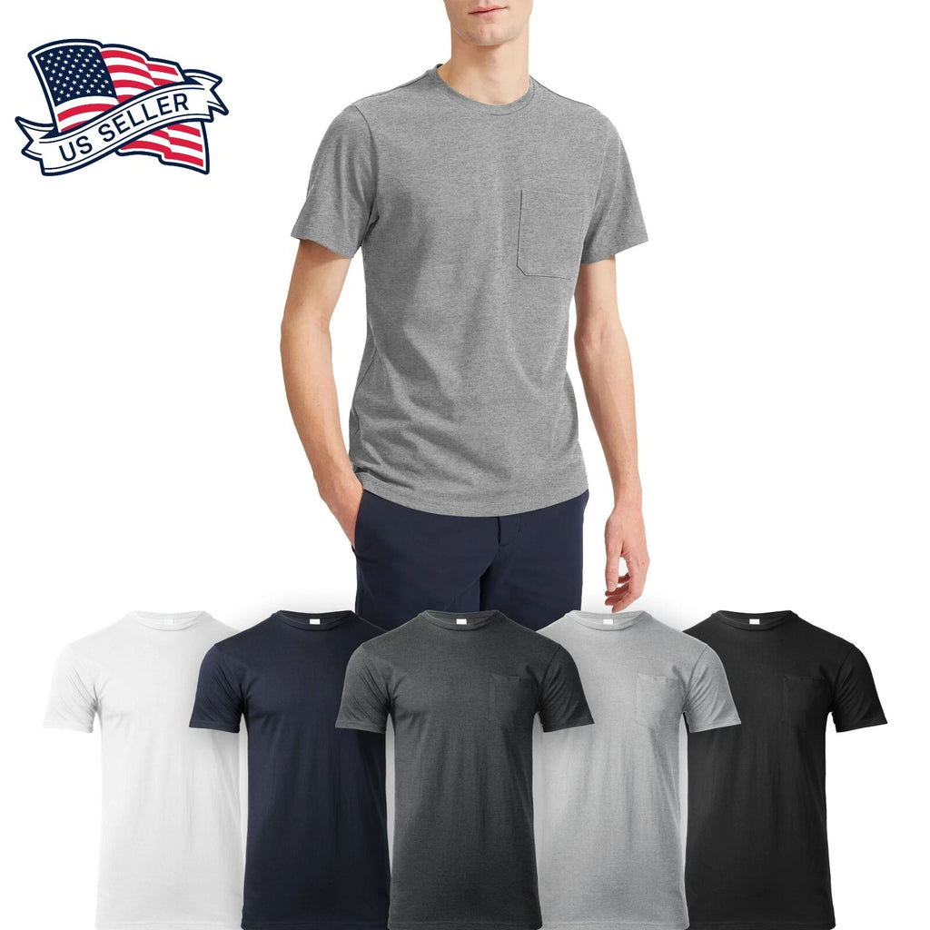 Mens Basic T Shirts Pocket Tee Short Sleeve Crew neck Premium Cotton Lightweight