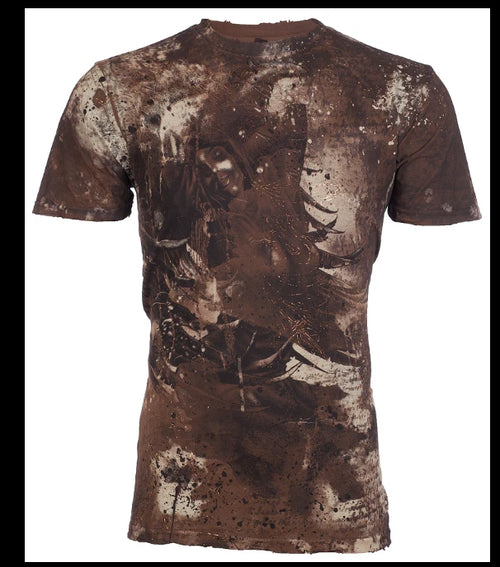 $58 AFFLICTION Brown EXTASY Short Sleeve Slim Fit  T-shirt NWT