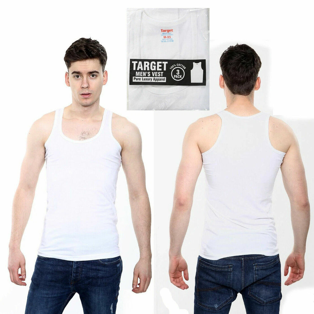 MENS WHITE VEST | 3 PLAIN VESTS | 100% COTTON VESTS S M L