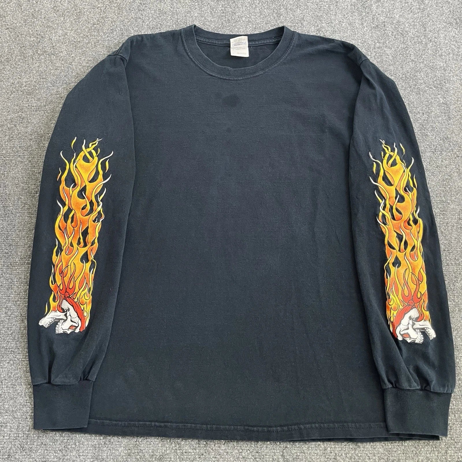 Vintage Gildan Skulls Flamed Long Sleeve Mens Shirt size Large Motorcycles Y2K