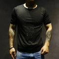 Men Luxury Diamond Rhinestones Fashion Black Gothic T-Shirt High Quality