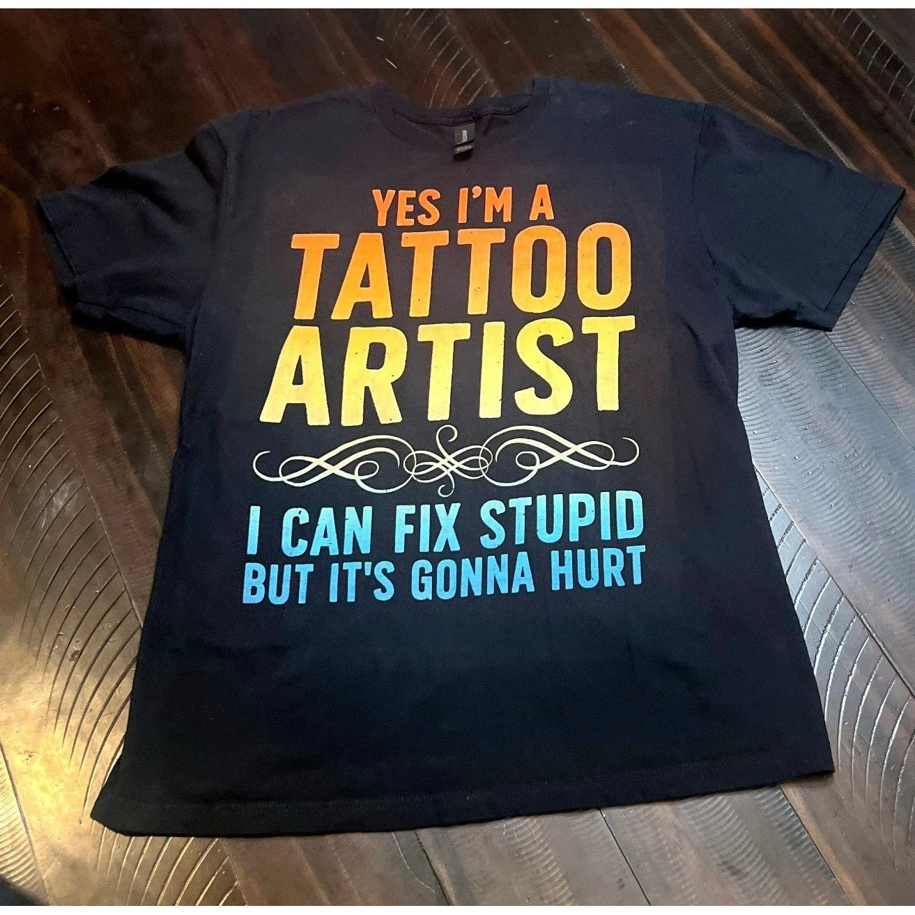 Gildan Graphic Tee Men Large Black Excellent Tattoo Artist Sarcastic Humor Shirt