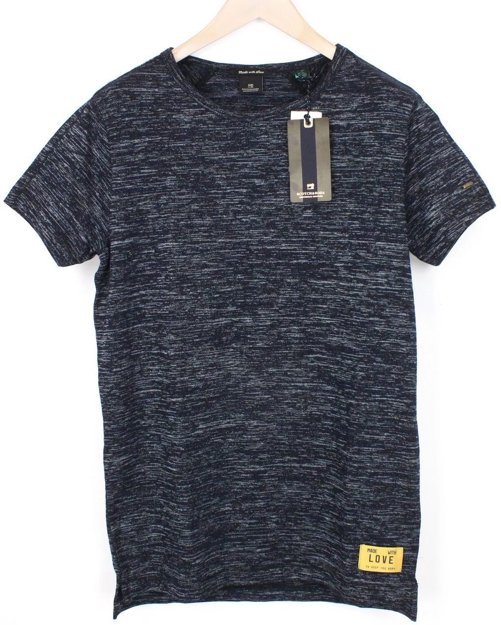 Scotch & Soda Men's T-Shirt S Navy Blue Blend Long Round Neck Cotton Slim Fit