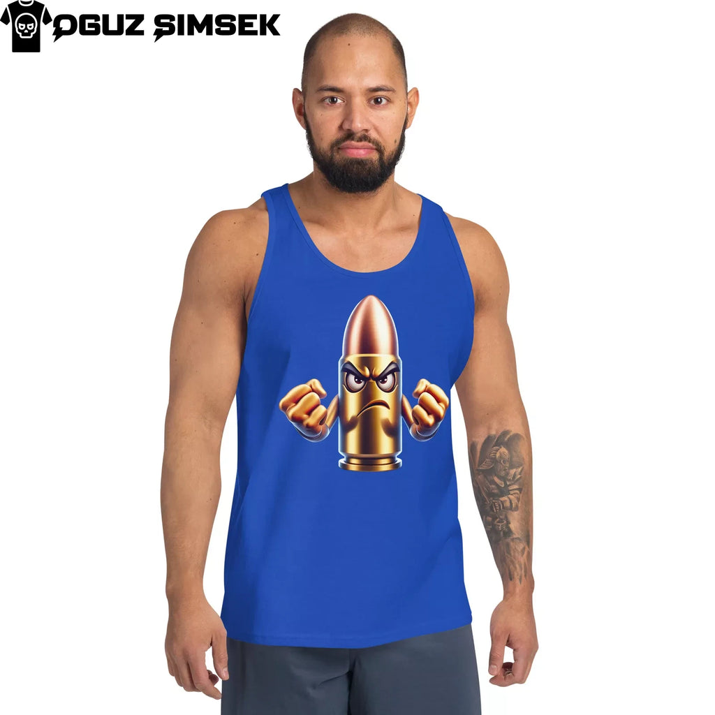 Men's Tank Top Angry Bullet Cartoon Character | Stylish Gym Workout Shirt