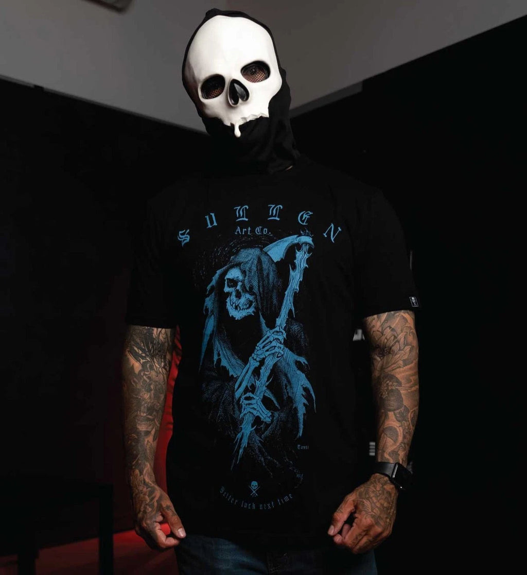 Sullen Tassi Reaper Blue print on a Black Premium T Shirt UK M-3XL UK