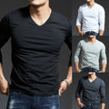 Stylish Men's Long Sleeves Muscle Tee V Neck Slim Fit Blouse for Activewear