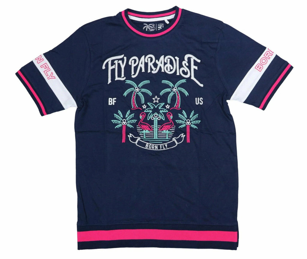 Born Fly Tropical Paradise Slim Fit Short Sleeve Crew Neck T-Shirt NWT