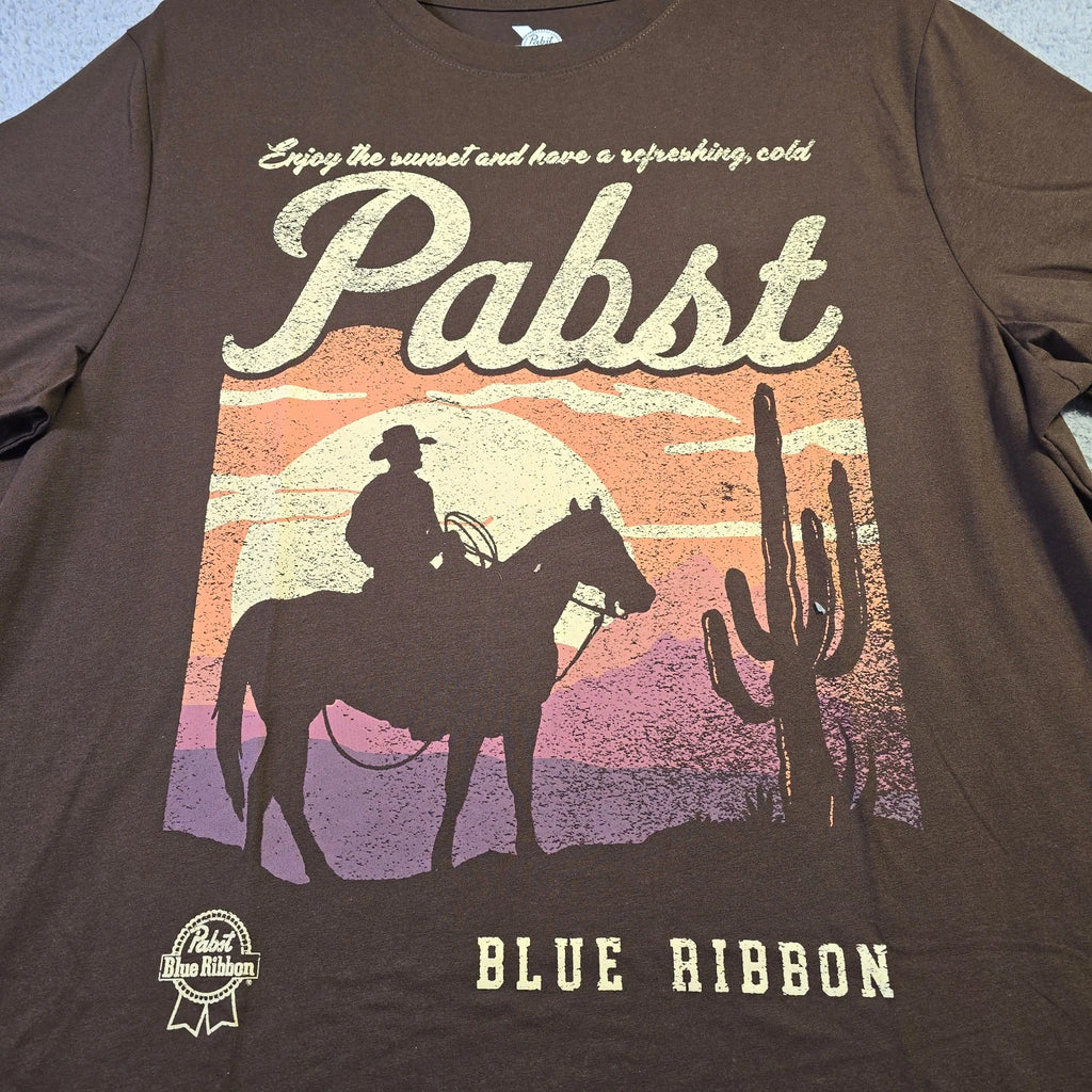 PBR Pabst Blue Ribbon Shirt Mens XL Green Brown Casual Cowboy Rodeo Horse NWT
