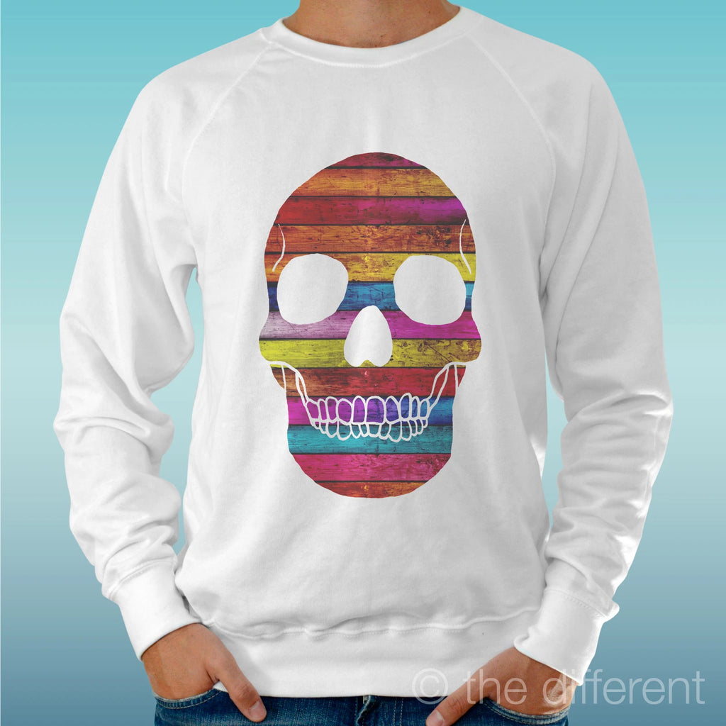 Felpa Man Light Sweater White " Skull Rainbow " Road To Happiness