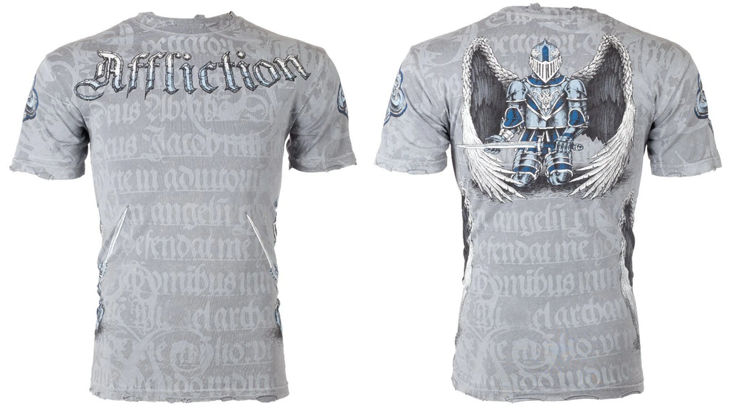 Rare $66 AFFLICTION Silver KNIGHTHOOD Short Sleeve Slim Fit Y2K T-shirt NWT