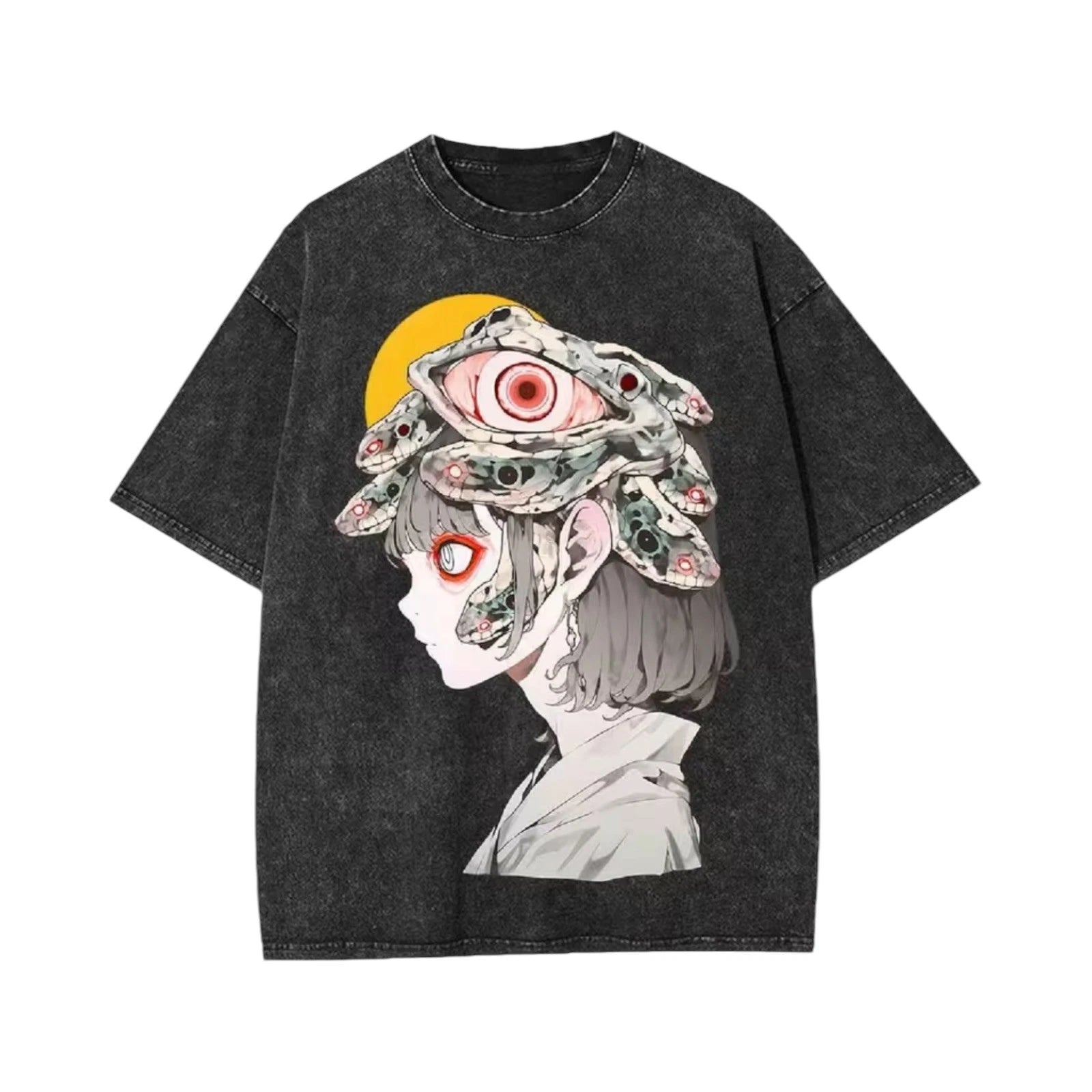 Vintage Graphic Streetwear Oversized Cotton Black T-Shirt Size L Eye Jellyfish