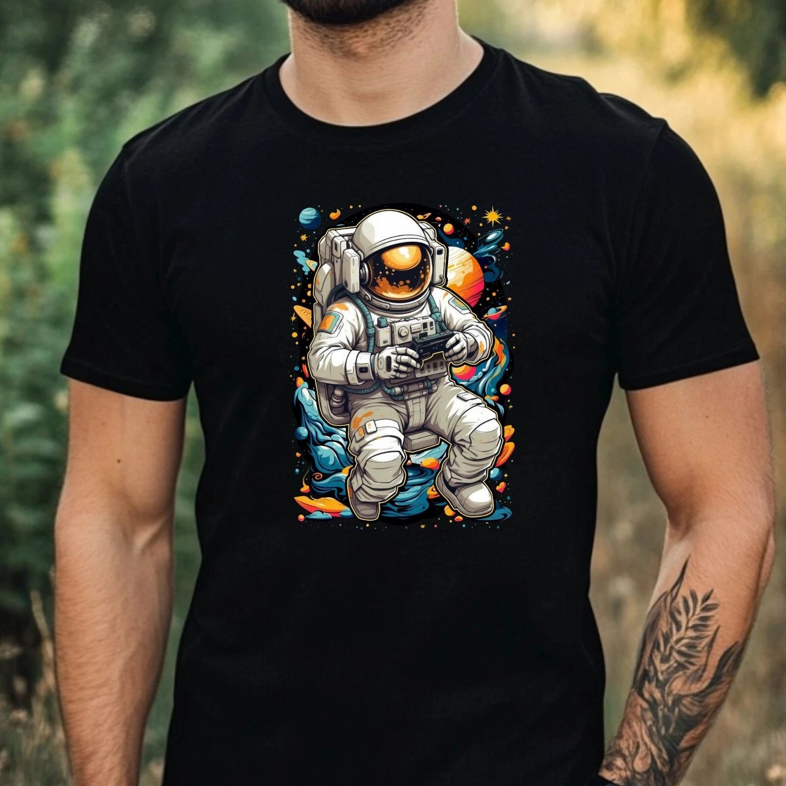 Mens Astronaut Motif Cotton T-Shirt Size XS to 5XL