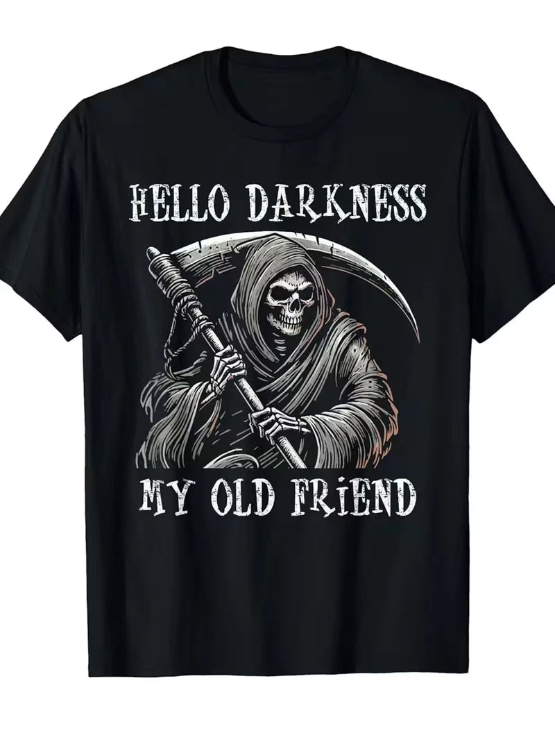 Hello Darkness My Old Friend Skull T-Shirt Gothic Graphic Tee Men Women Casual T