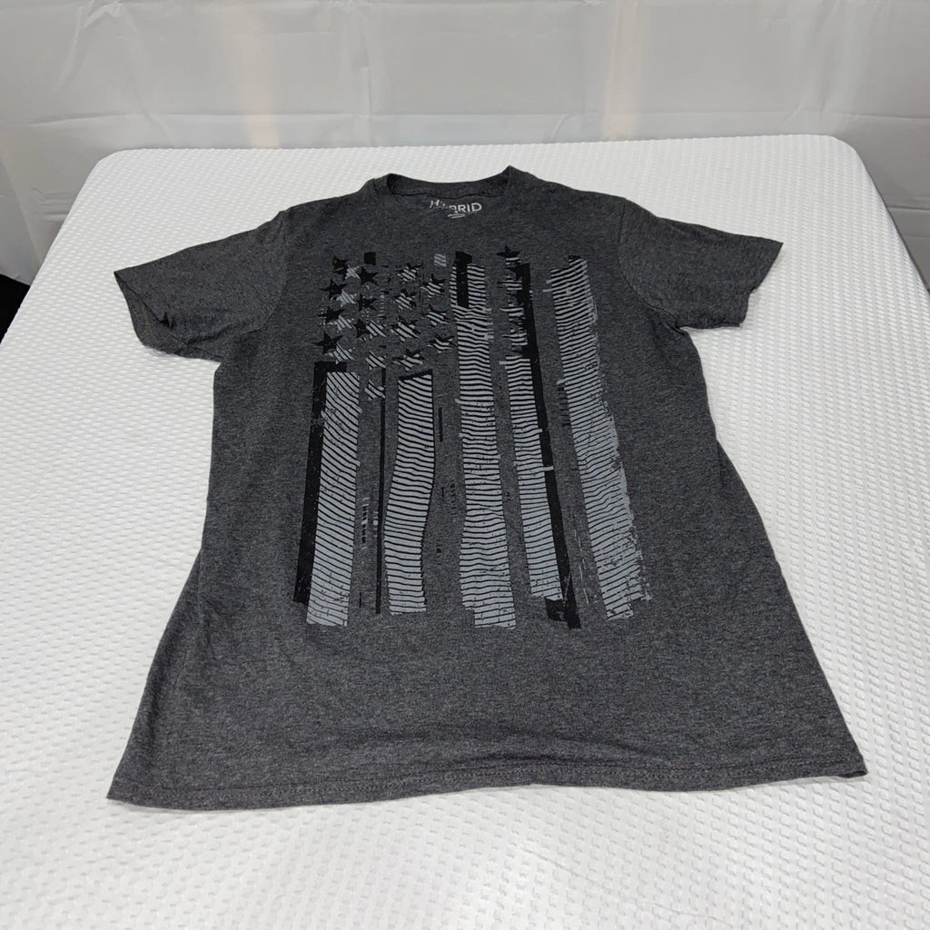 Hybrid Apparel Men's T-Shirt Size Small Gray Glitched USA Freedom Graphic