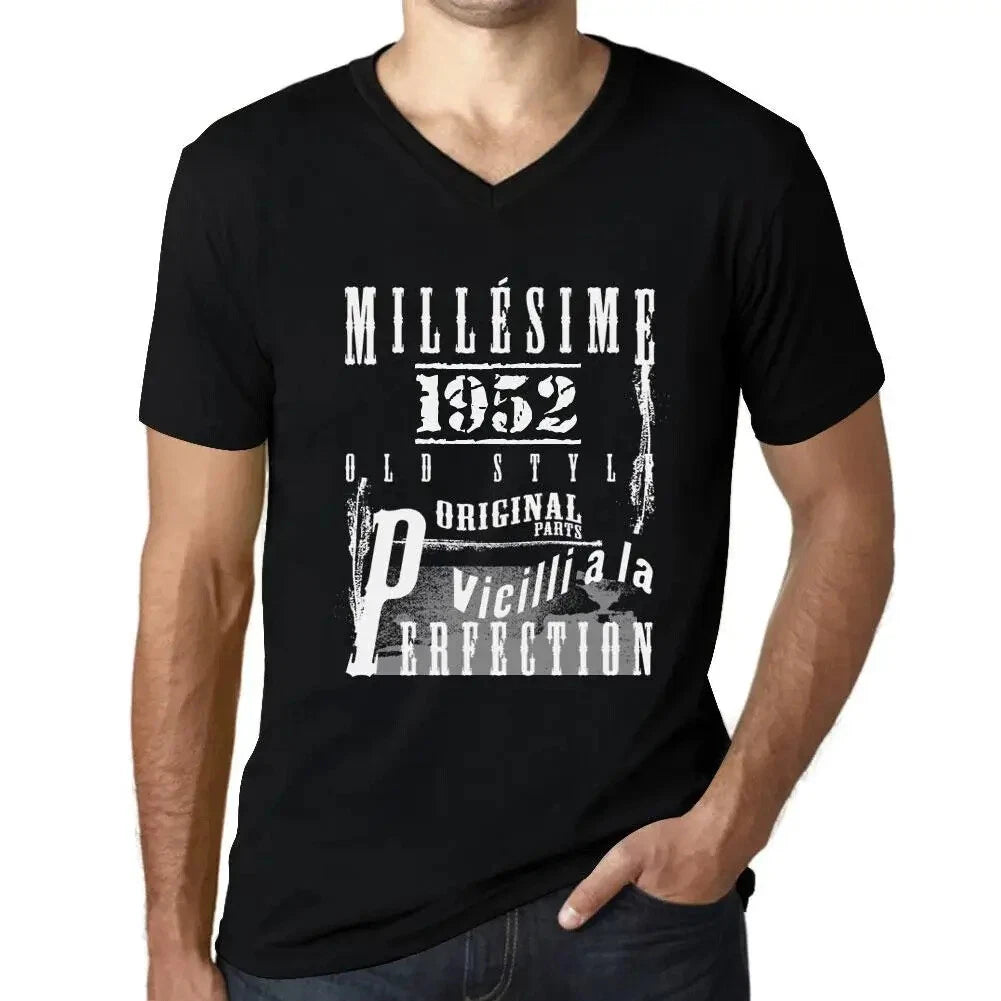 Men's Graphic T-Shirt V Neck Vintage Aged to Perfection 1952 – Millésime Vieilli