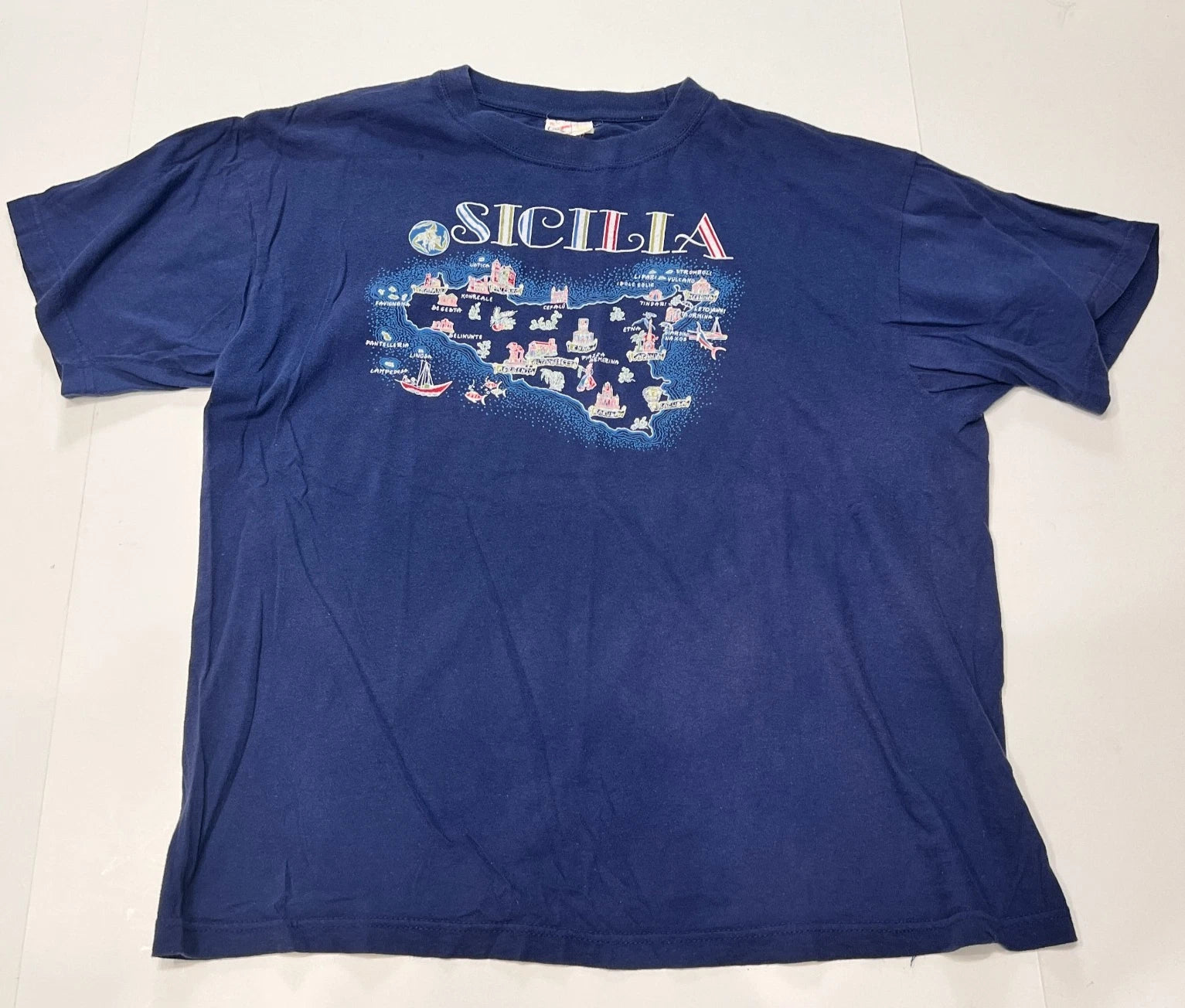 VTG T-Shirt Sicilia  Sicily Italy Men Size XXL Blue 1960s Graphic