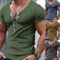 Men's Blouse T Shirts Short Sleeve Spring Tops Holiday Slim Fit V Neck Solid и