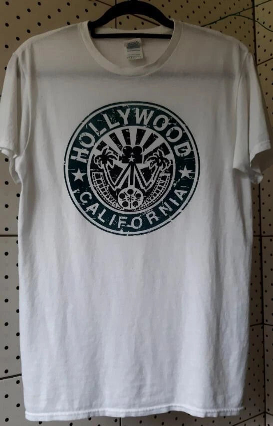 Vintage Delta Pro Weight t-Shirt White Graphic print HOLLYWOOD California Size S