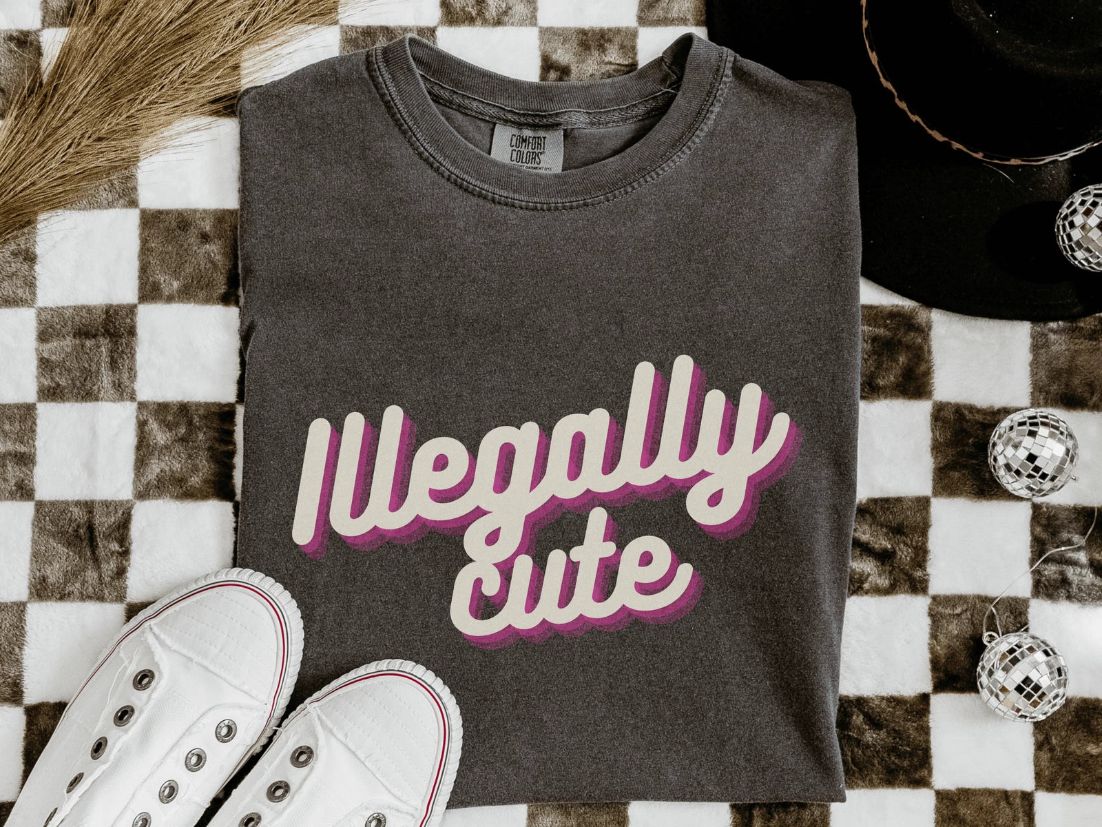 Illegally Cute Graphic T-shirt, Funny Quote Birthday Gift , Cute Trendy Tshirt