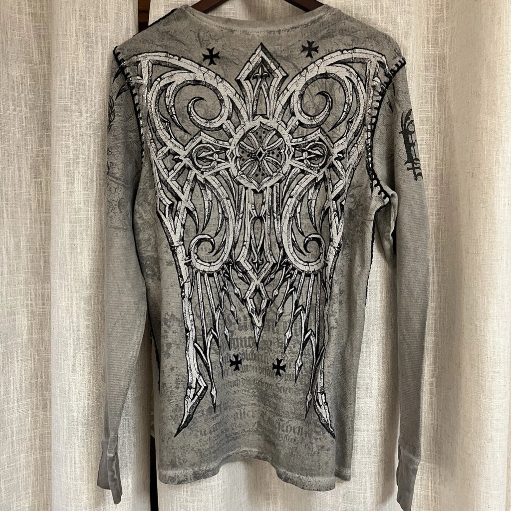 Raw State Premium Thermal Shirt Men’s Large Gray Redemption Cross Big Logo Y2K
