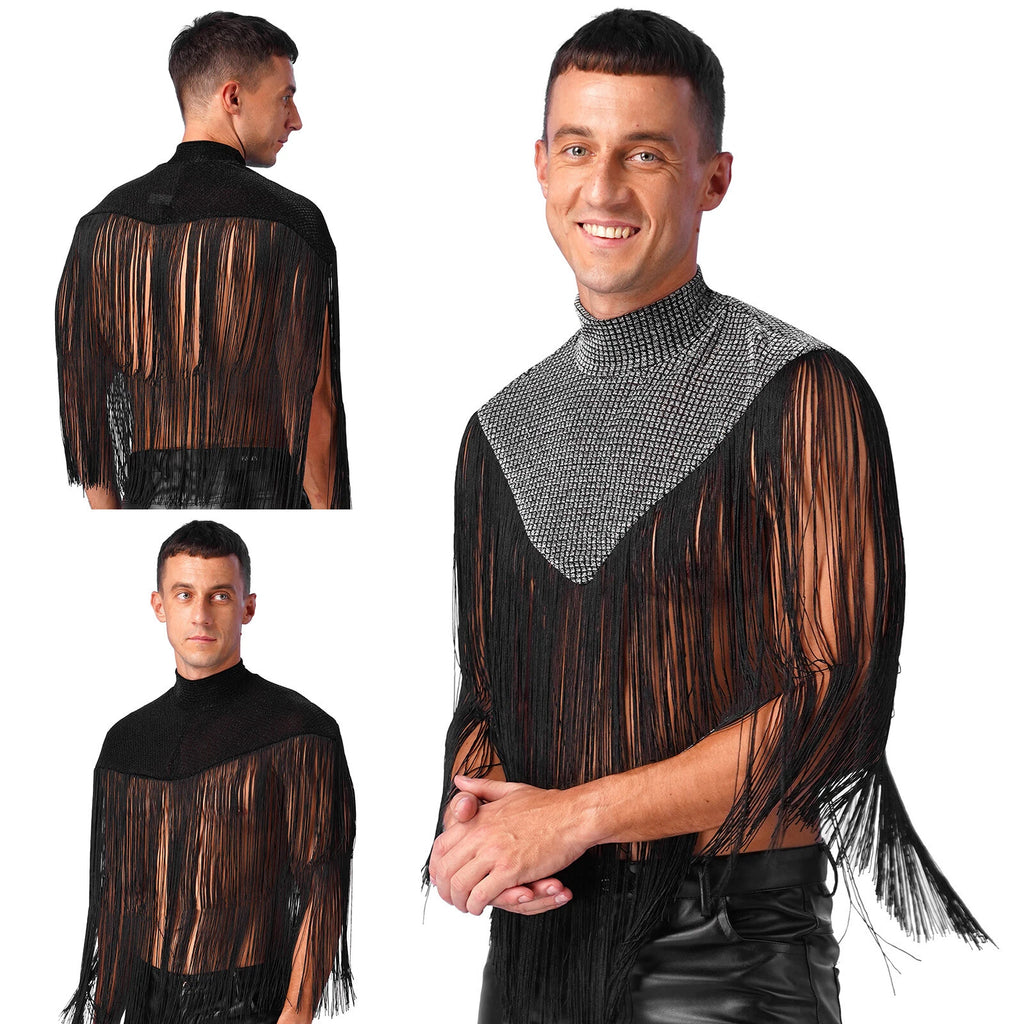 Mens Turtleneck Fringe Hem Medieval Shawl Wraps Long Tassel Flapper Bolero Cloak