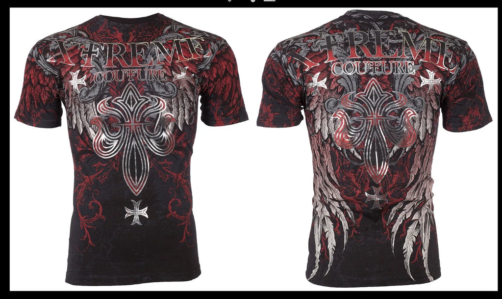 XTREME COUTURE by AFFLICTION Black BOLD CIPHER Short Sleeve Slim Fit T-shirt NWT