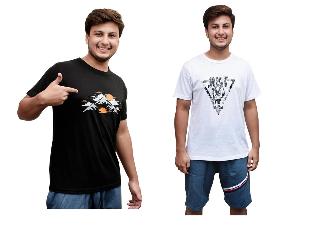2Pack Mens T Shirt Classic Soft Cotton Short Sleeve Printed TShirt for Men S-3XL