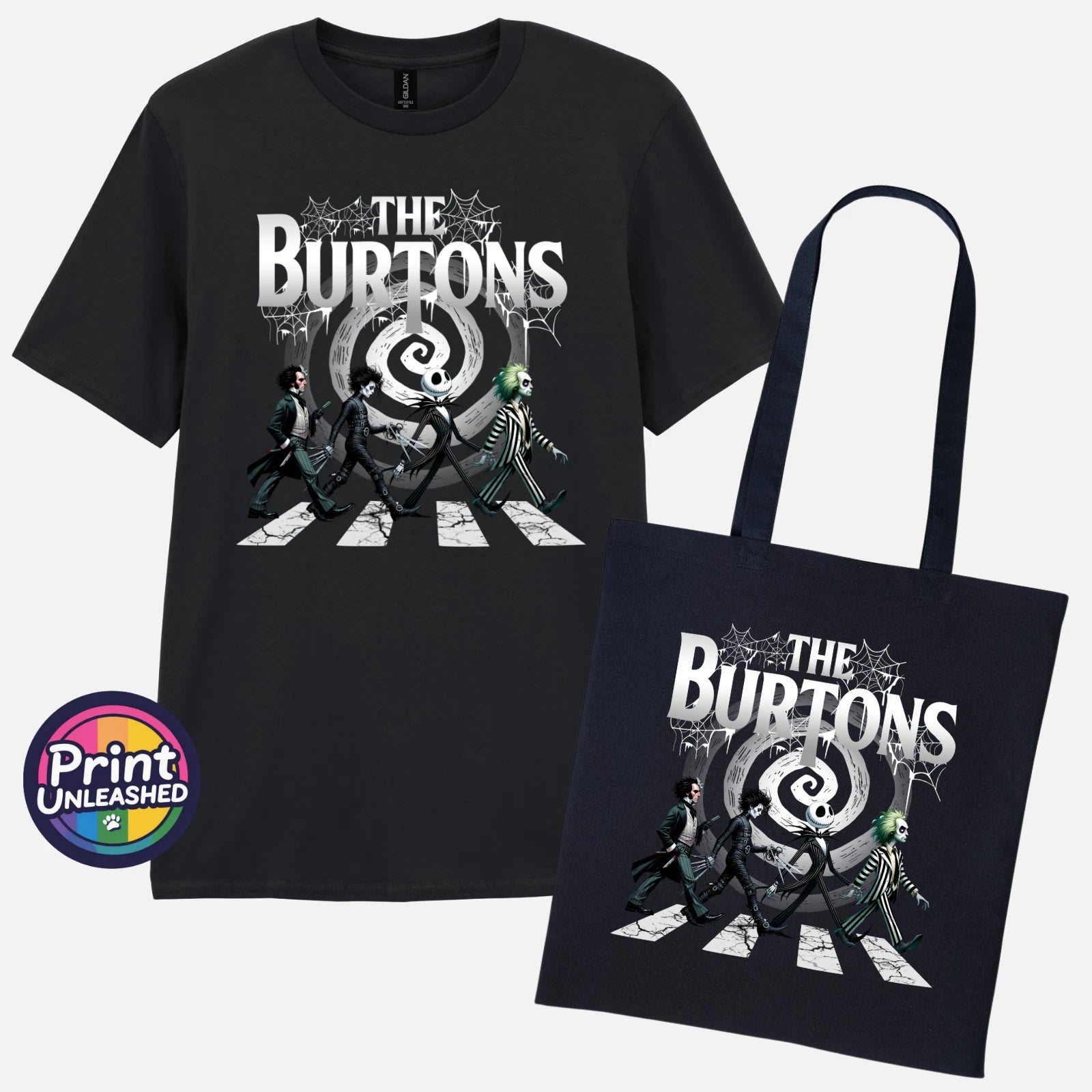 The Burtons Abbey Rd T-Shirt & Bag Beatles Parody Jack Skellington Gift Set