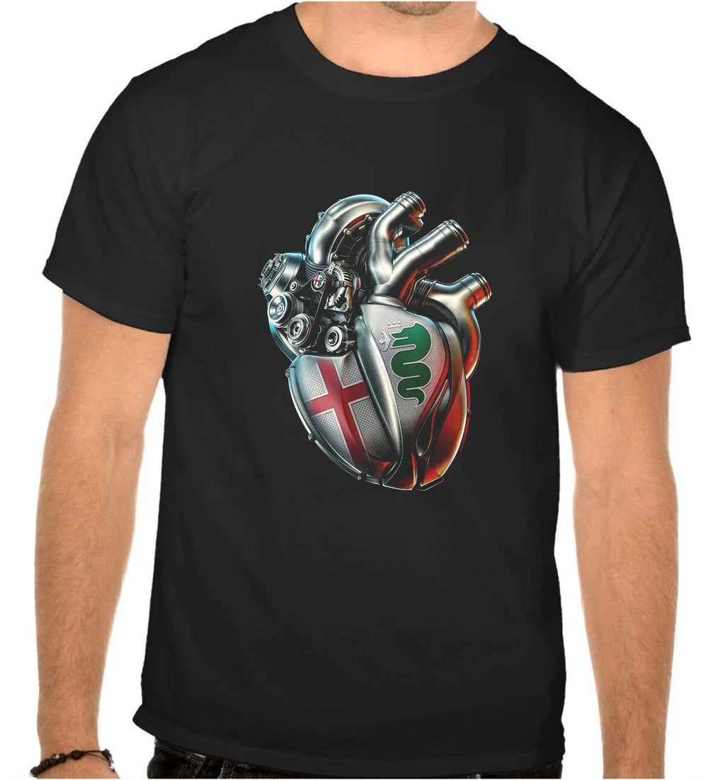 Alfa Romeo Heart Engine Car Logo Black T-Shirt -1114