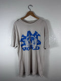 Inaka World Graphic T-Shirt Beige Blue Globe Logo Oversized Streetwear Tee XL
