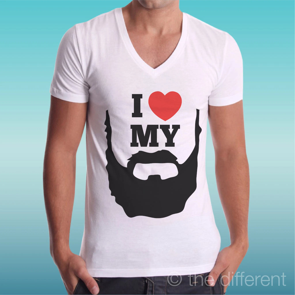 T-shirt Man V Neck " I Love Beard Mustache Beard " Gift Idea Road To Happiness