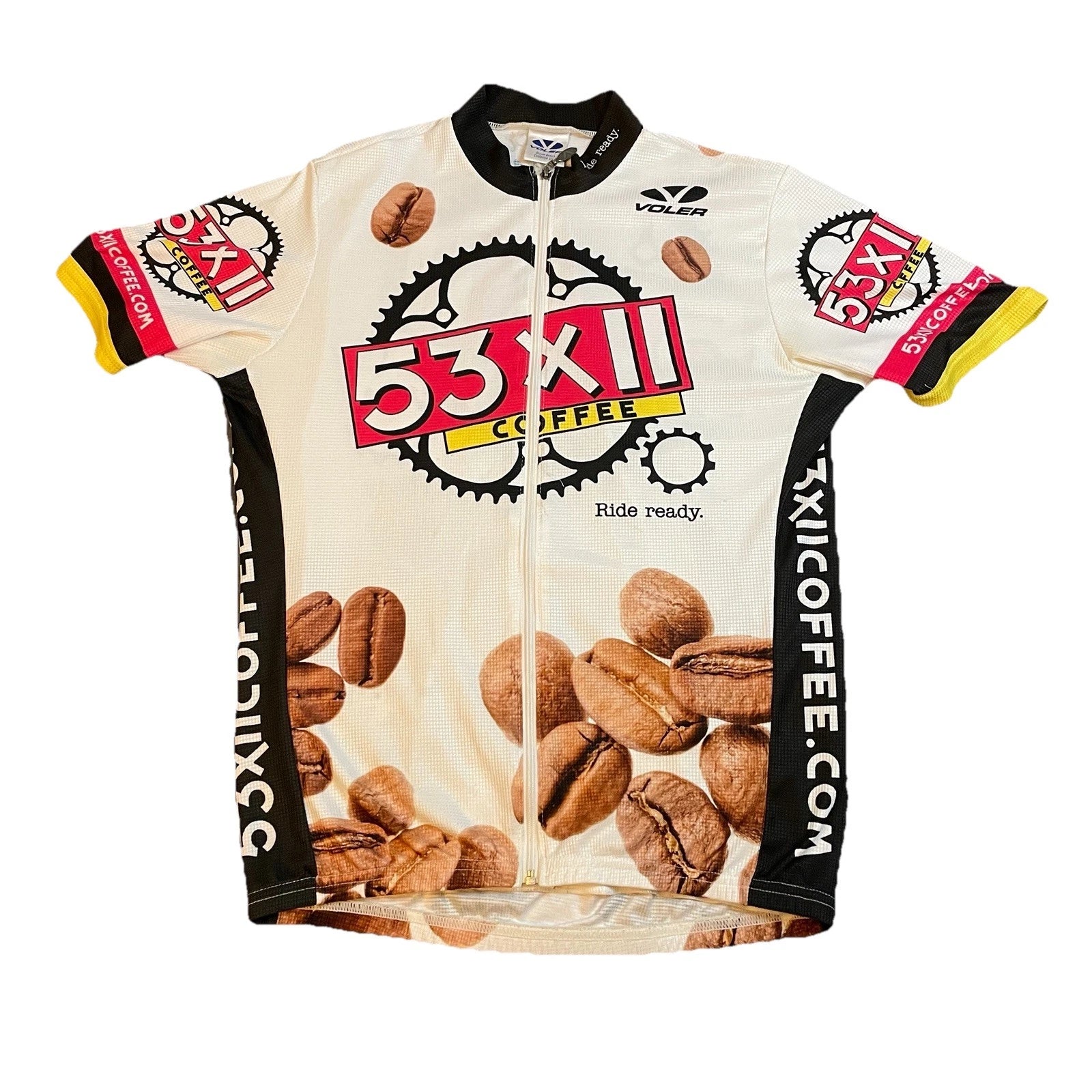 Vintage Cycling T-Shirt Mens Small Bicycle Biking 53x11 Coffee Sponsor Logos 90s